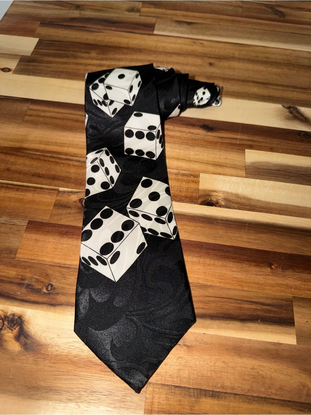 Vintage Steven Harris Dice Necktie Black White Casino Gambling Novelty Tie